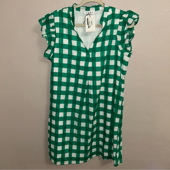THML Dresses & Skirts - THML Green and White Gingham Midi Dress NWT